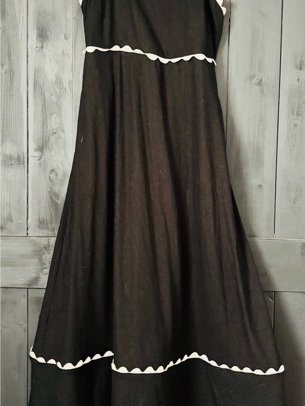 Cynthia Rowley Black A-Line Midi Dress with White Scalloped Trim